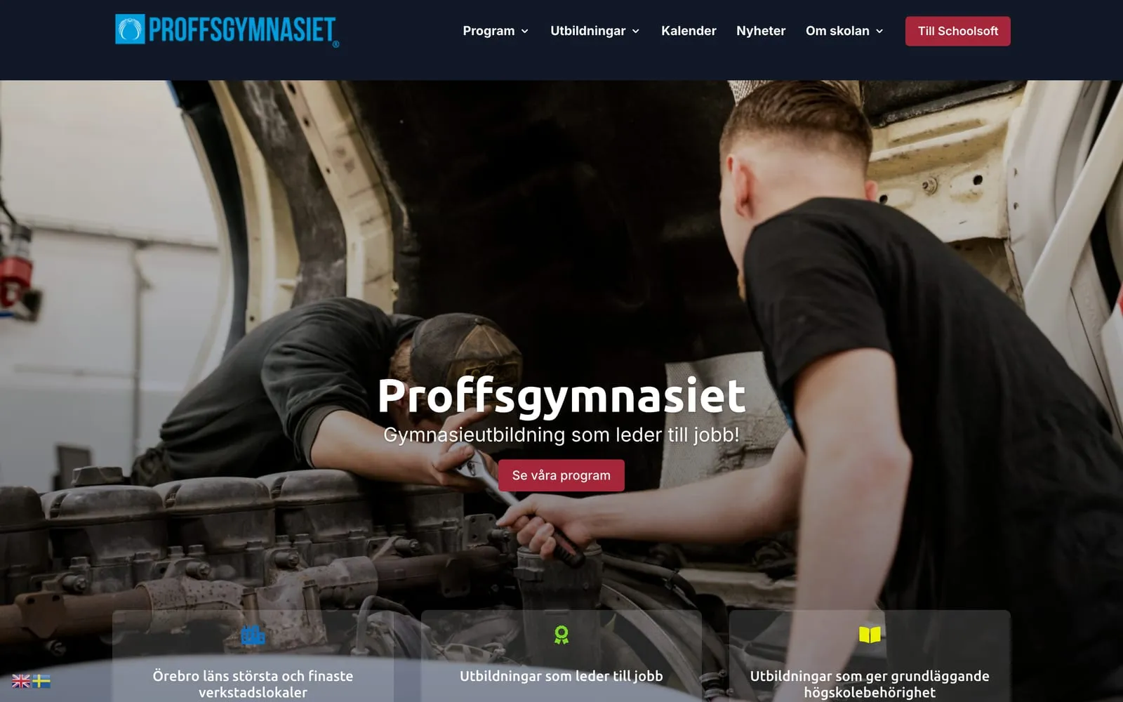 Startsidan på proffsgymnasiet.se