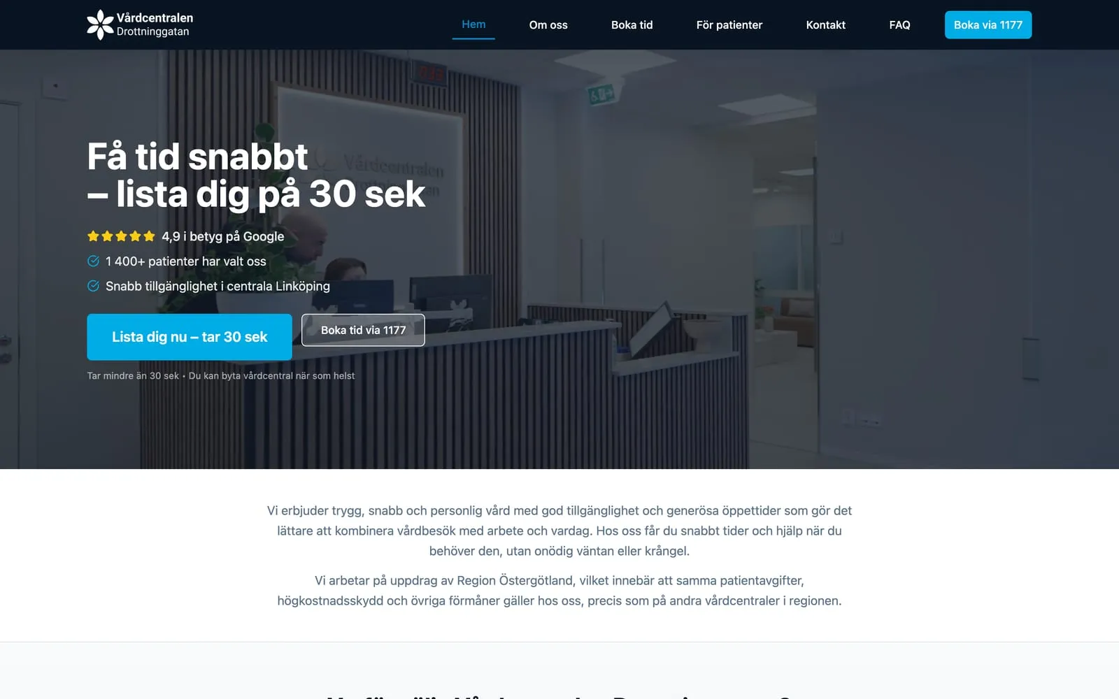 Startsidan på vardcentralen.nu