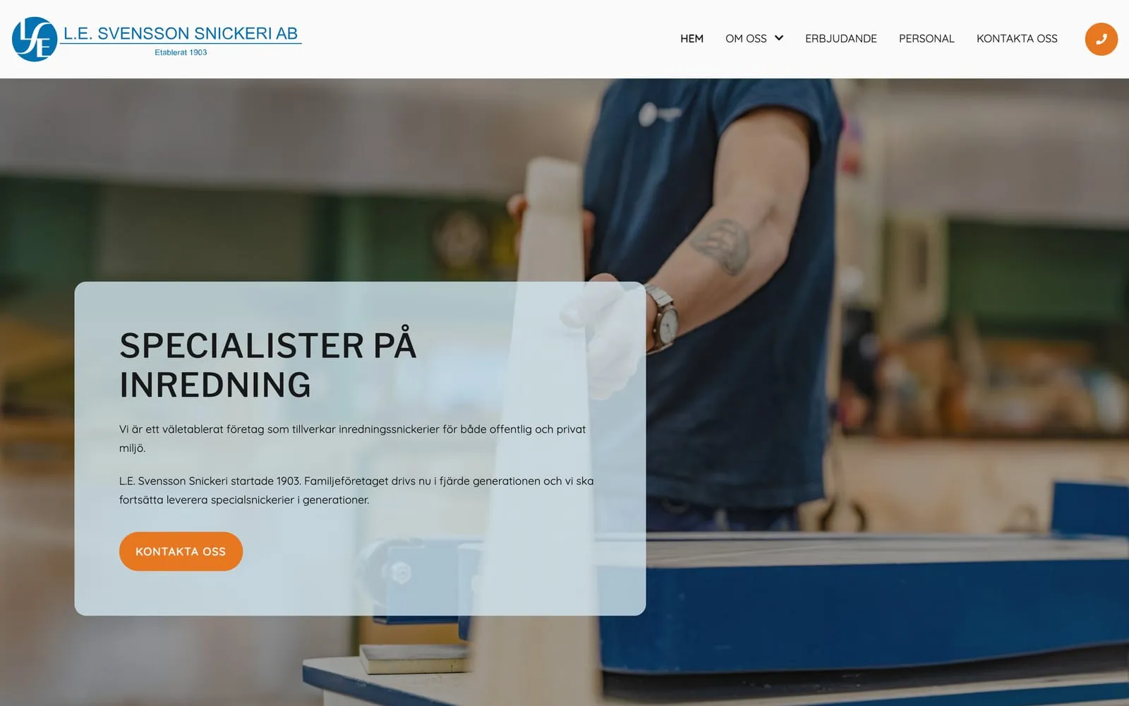 Startsidan på svenssonsnickeri.se