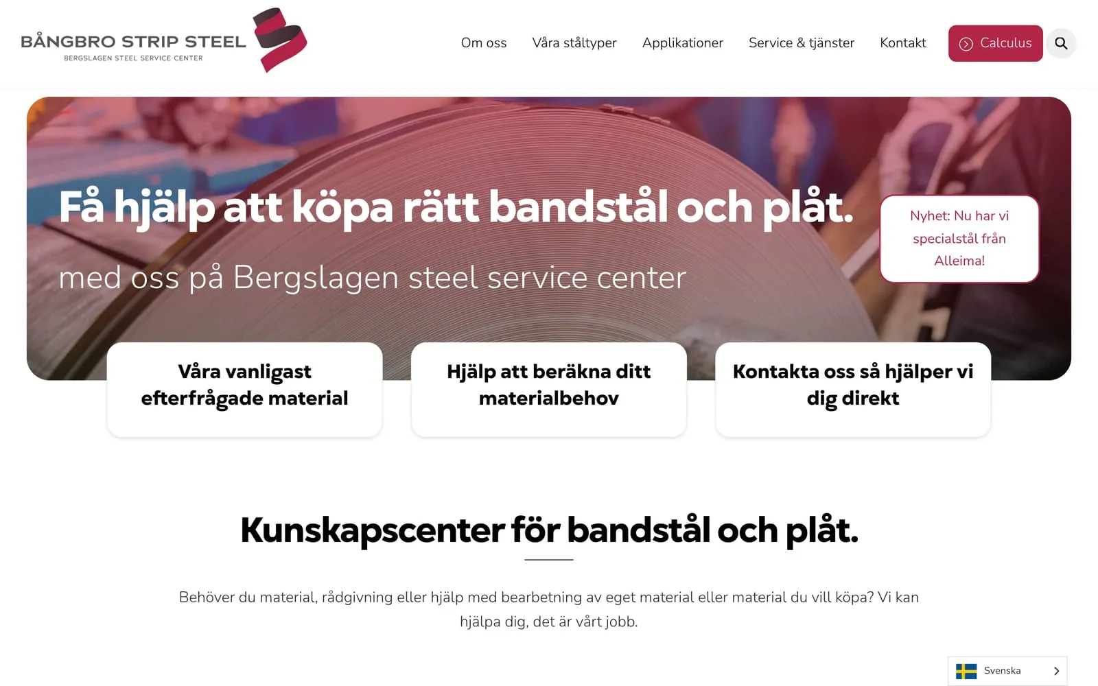 Startsidan på bangbrostripsteel.se